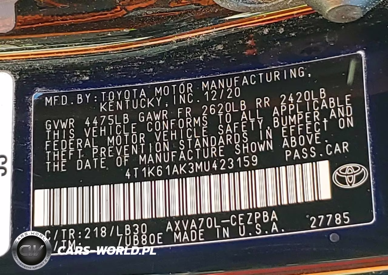 2021 Toyota Camry 4D 2Wd VIN:4T1K61AK3MU423159 - 12