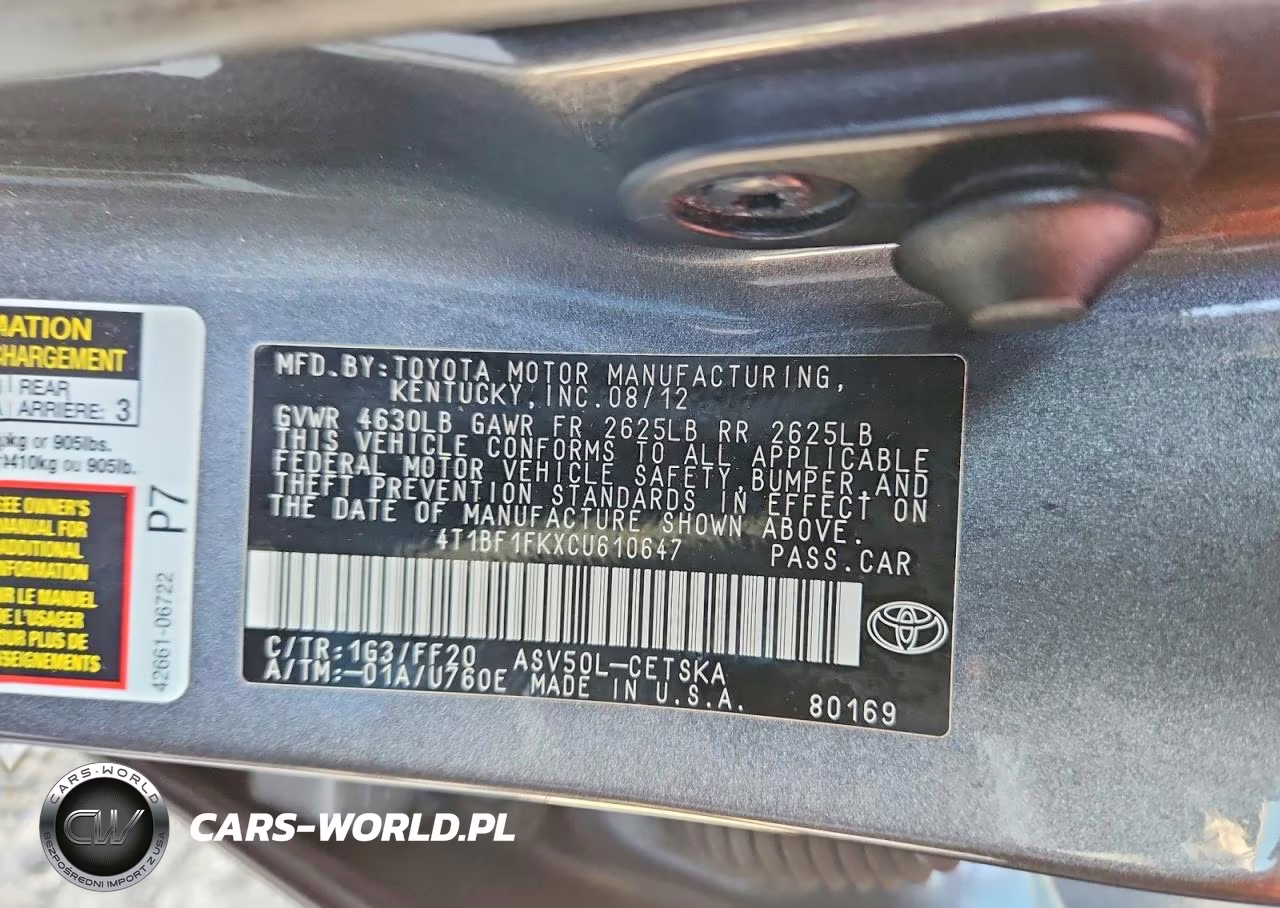 2012 Toyota Camry Se VIN:4T1BF1FKXCU610647 - 12