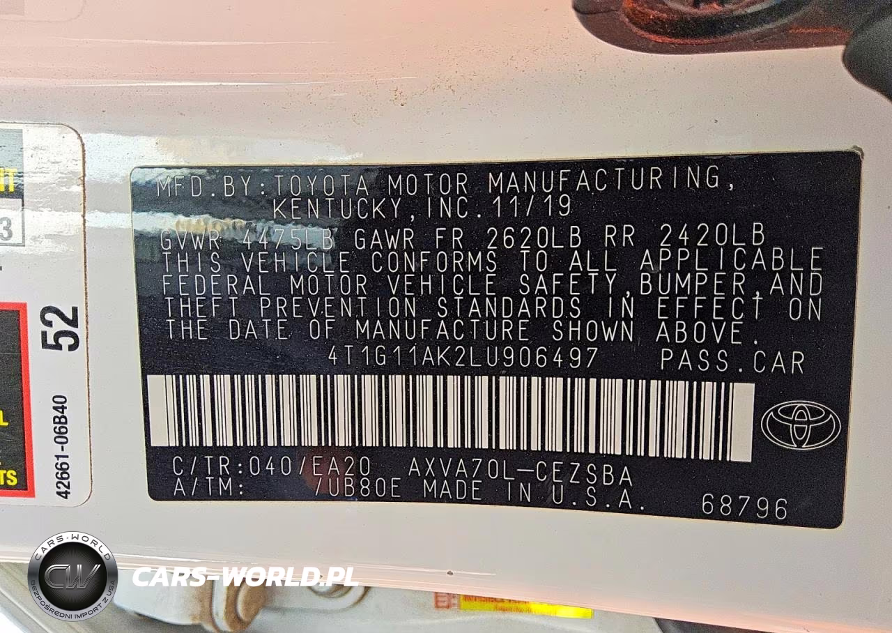 2020 Toyota Camry Se VIN:4T1G11AK2LU906497 - 12