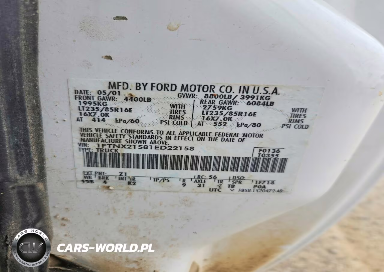 2001 Ford F250 Super Duty VIN:1FTNX21S81ED22158 - 12