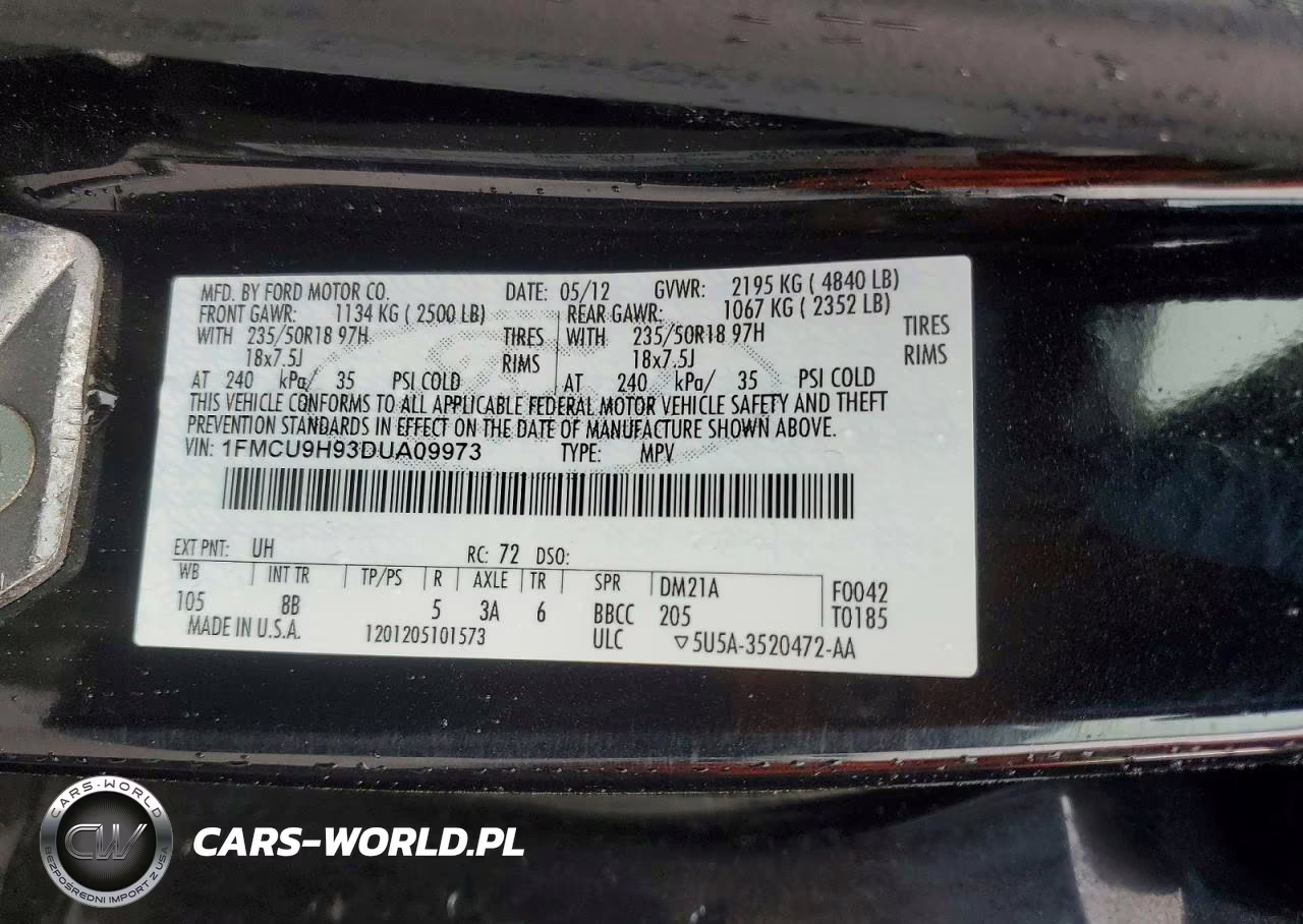 2013 Ford Escape Sel VIN:1FMCU9H93DUA09973 - 13