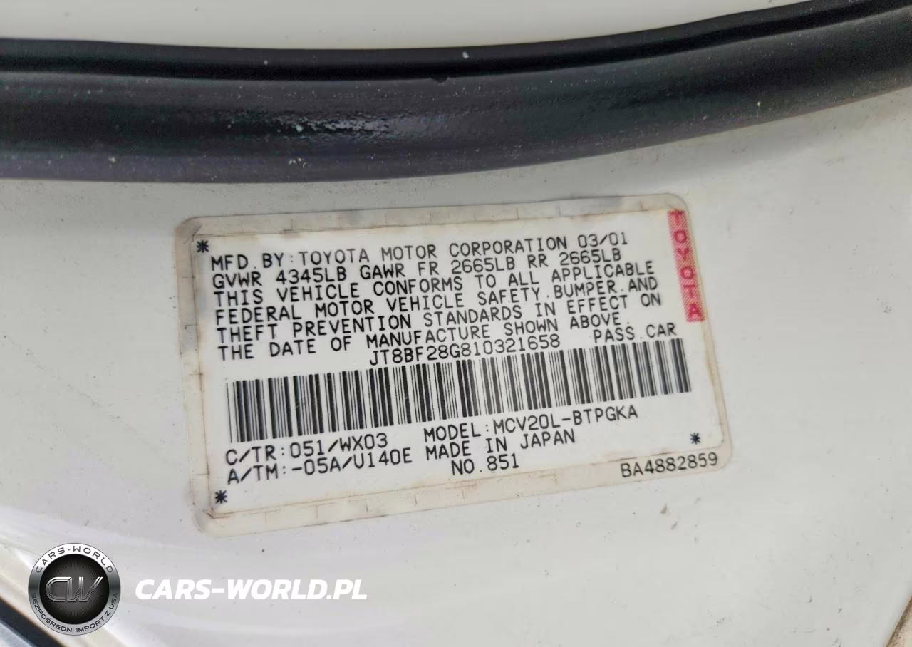 2001 Lexus Es 300 VIN:JT8BF28G810321658 - 12