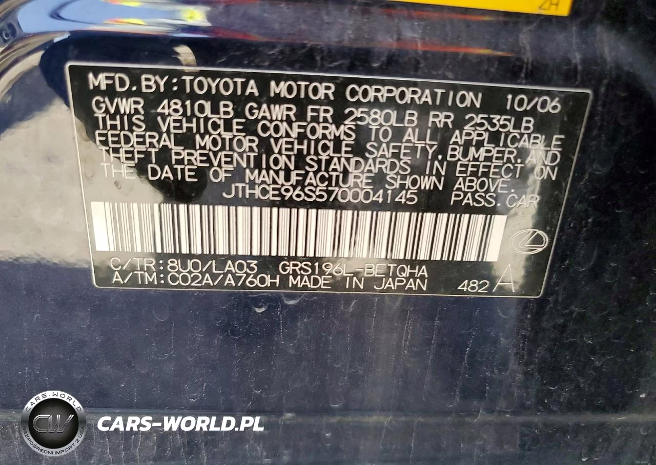 2007 Lexus Gs 350 VIN:JTHCE96S570004145 - 12