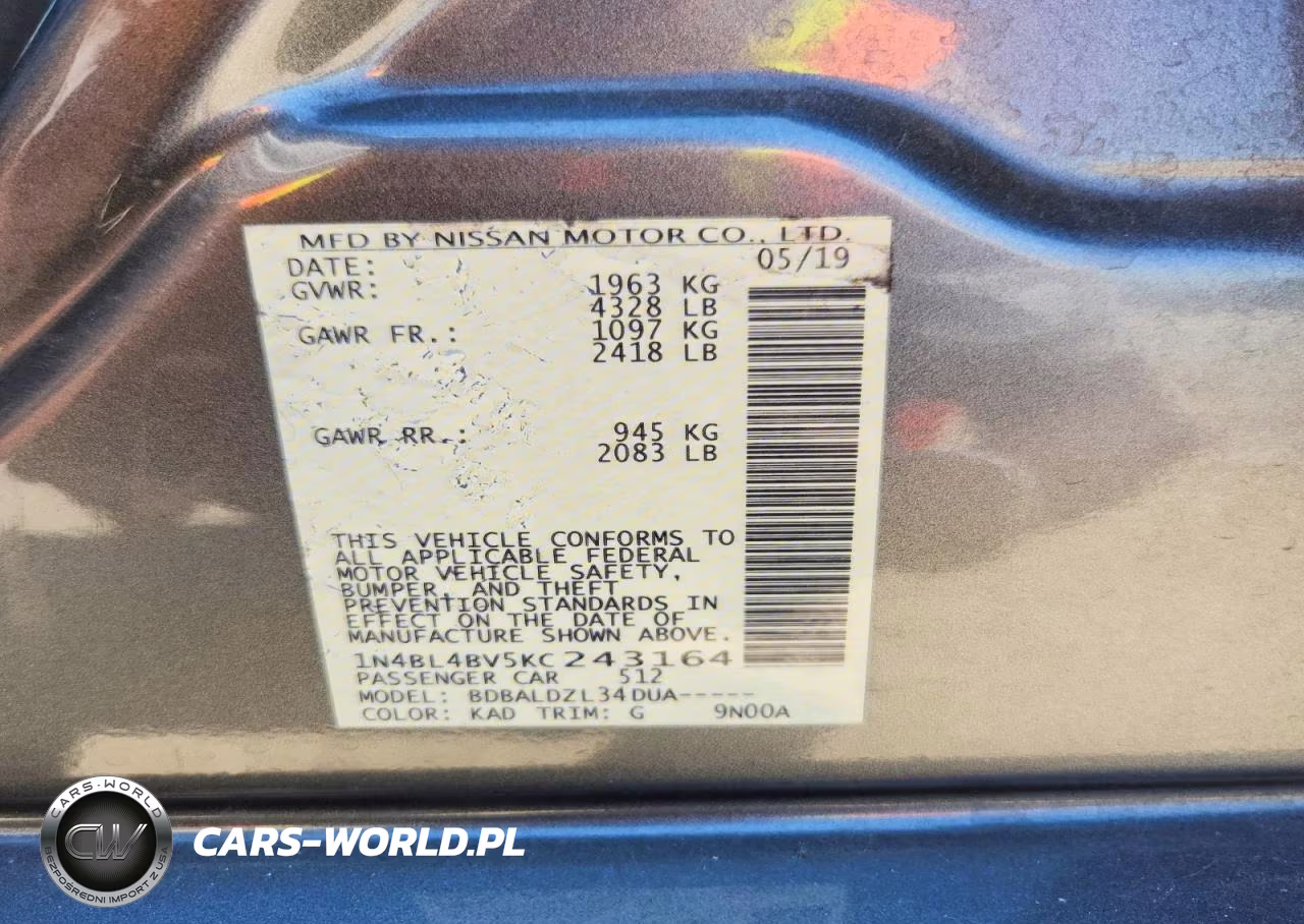 2019 Nissan Altima S VIN:1N4BL4BV5KC243164 - 13