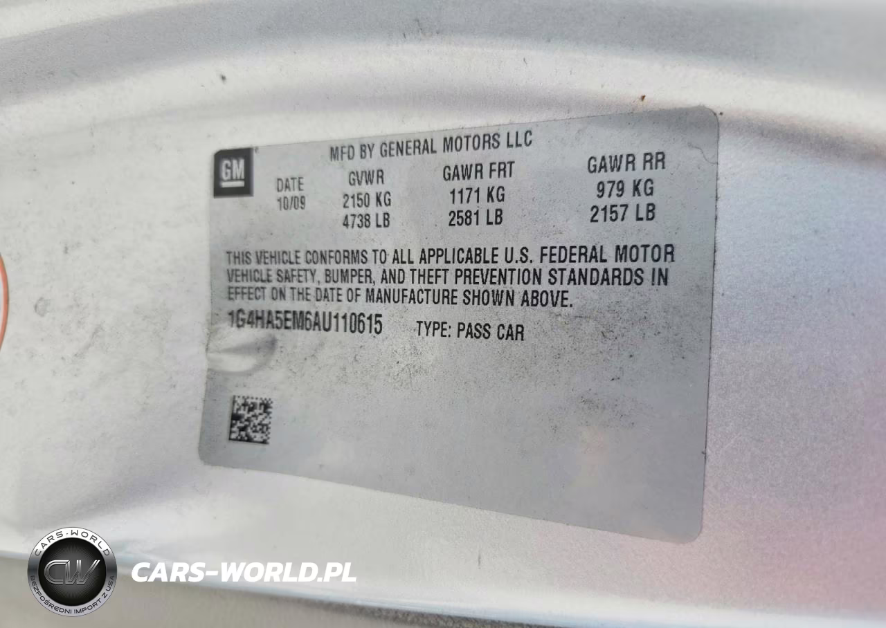 2010 Buick Lucerne Cx VIN:1G4HA5EM6AU110615 - 12
