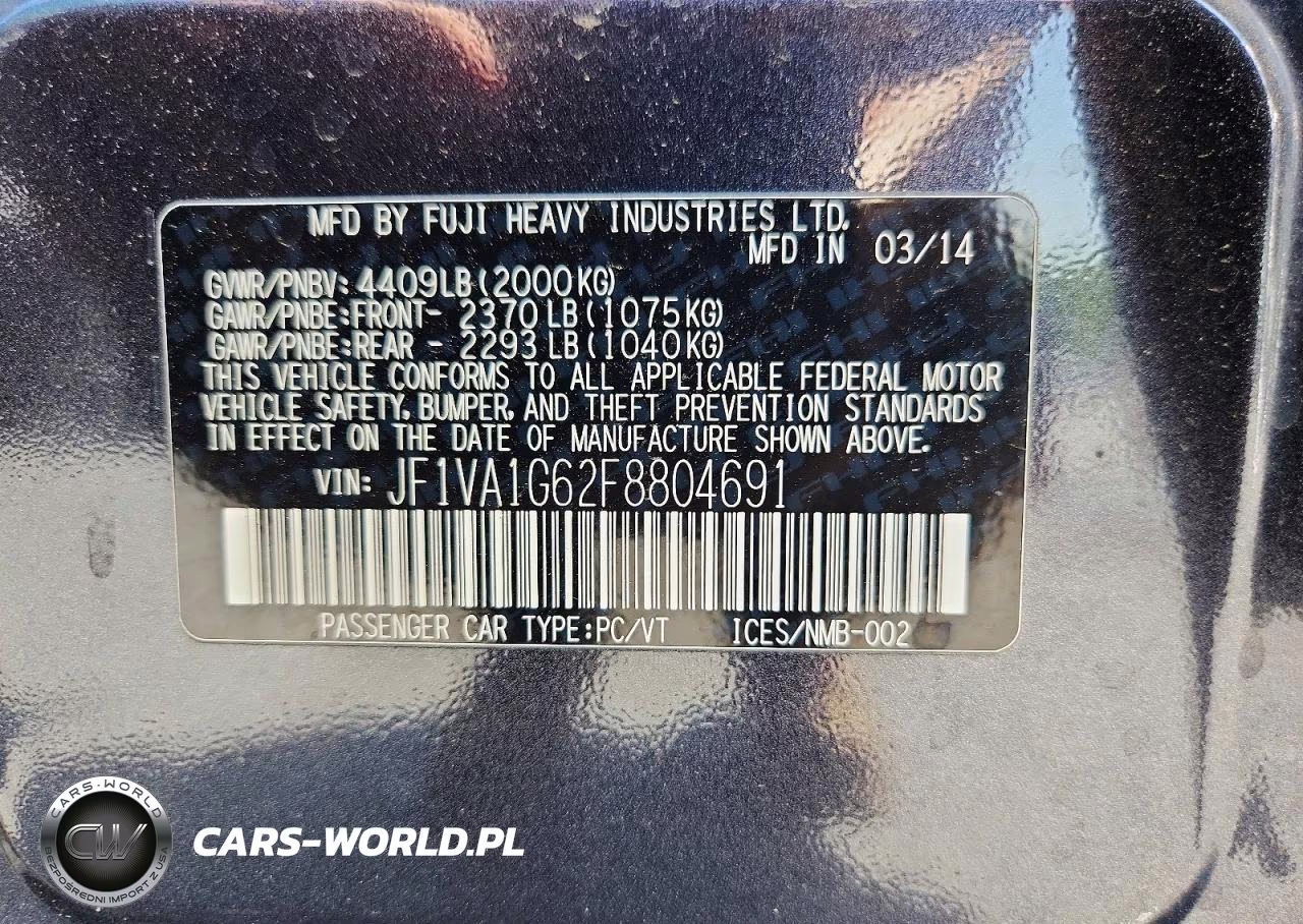 2015 Subaru Wrx Limited VIN:JF1VA1G62F8804691 - 12