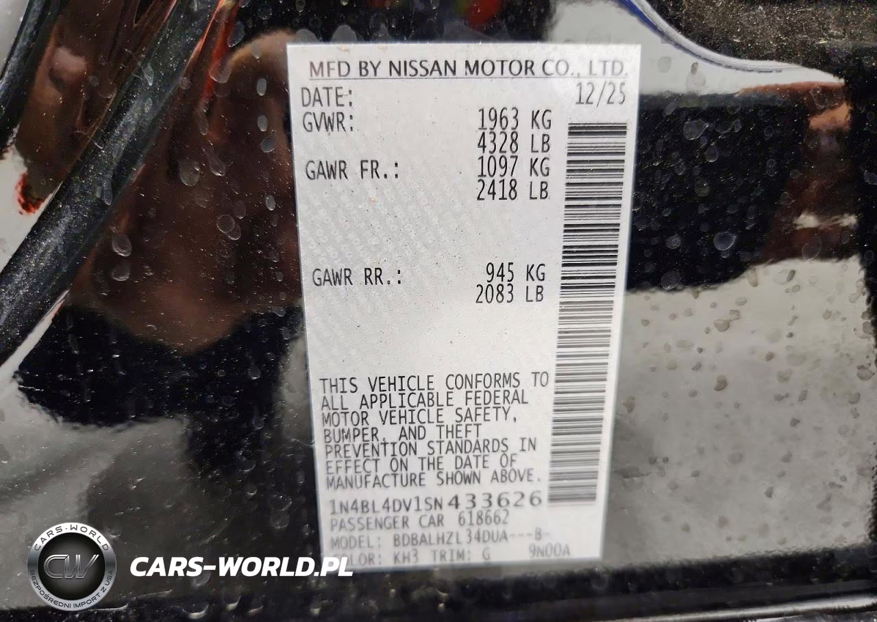 2025 Nissan Altima Sv VIN:1N4BL4DV1SN433626 - 13