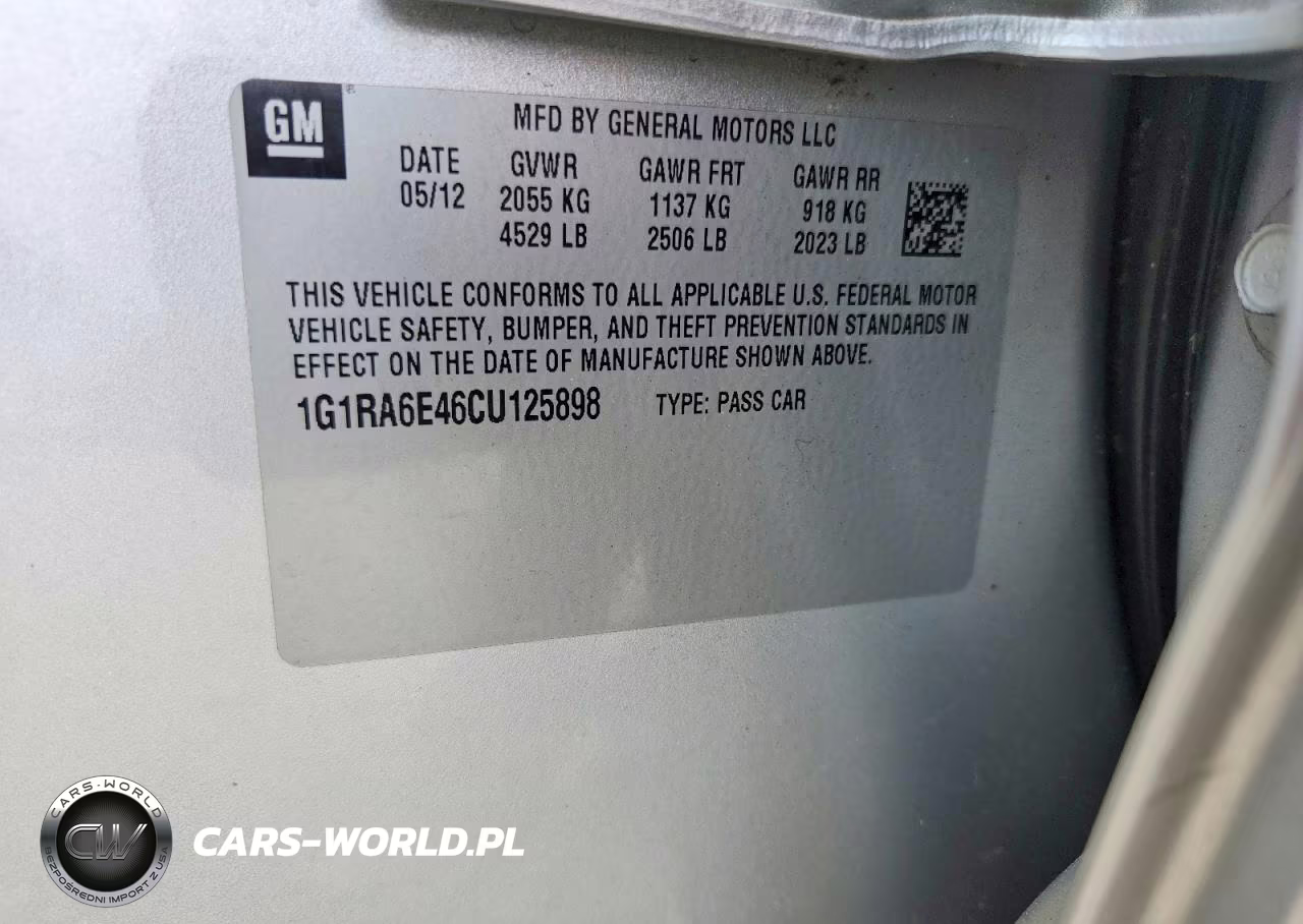 2012 Chevrolet Volt VIN:1G1RA6E46CU125898 - 12