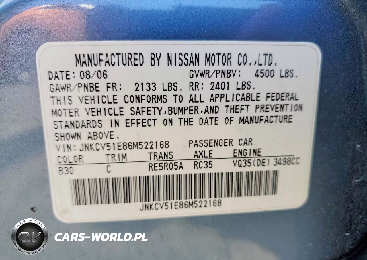 2006 Infiniti G35 Base VIN:JNKCV51E86M522168 - 12