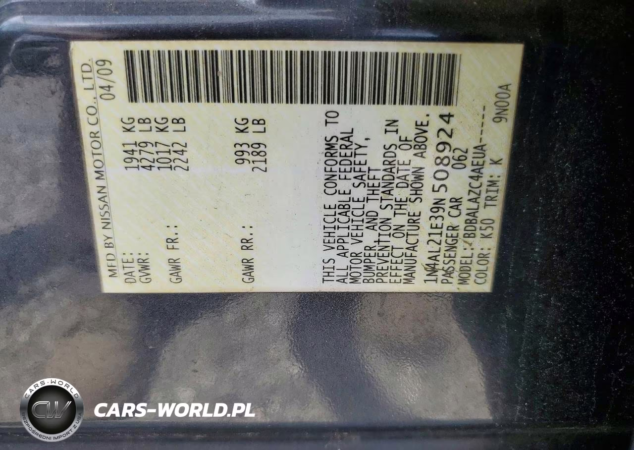 2009 Nissan Altima 2.5 VIN:1N4AL21E39N508924 - 12