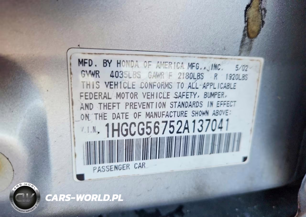 2002 Honda Accord Se VIN:1HGCG56752A137041 - 13