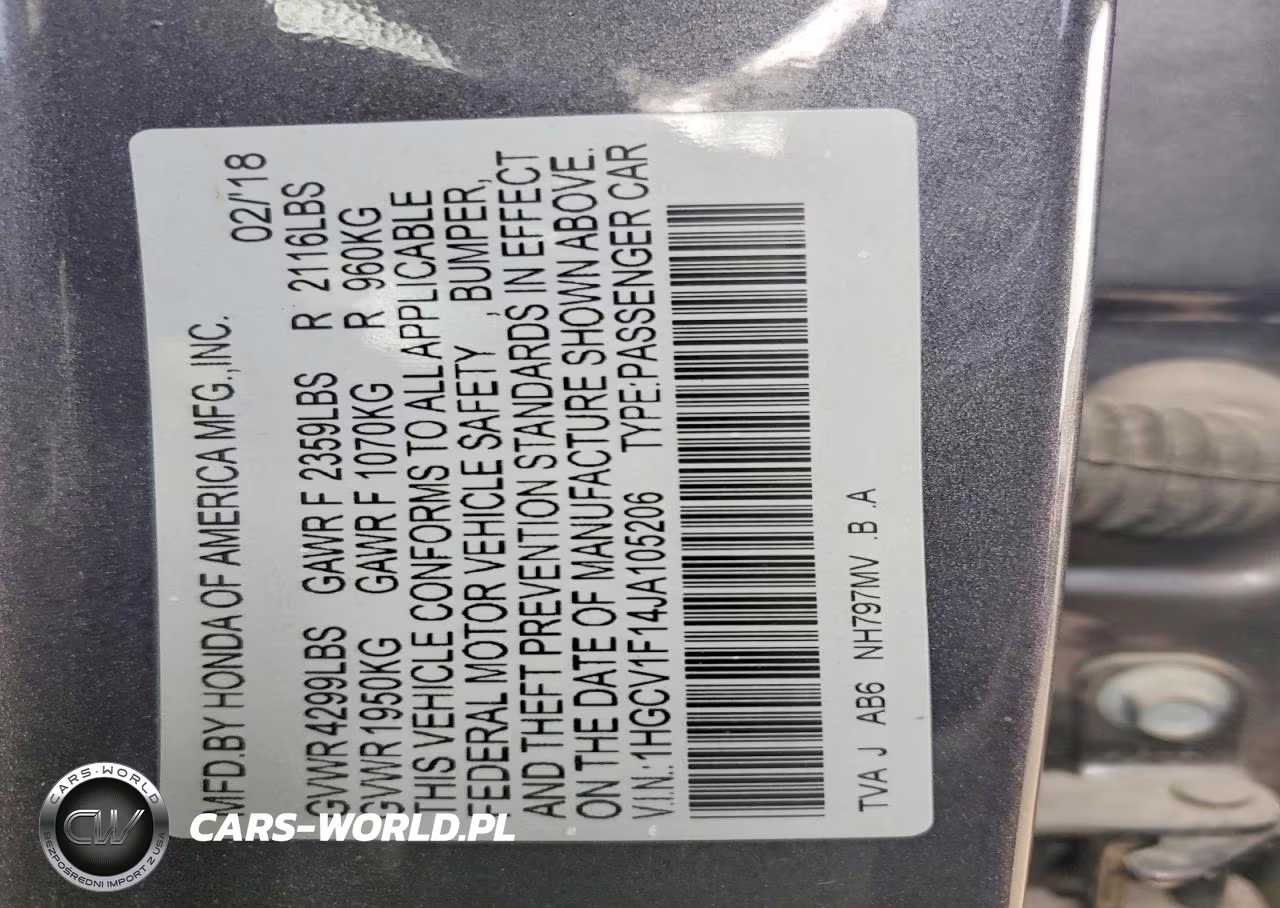2018 Honda Accord Lx VIN:1HGCV1F14JA105206 - 12