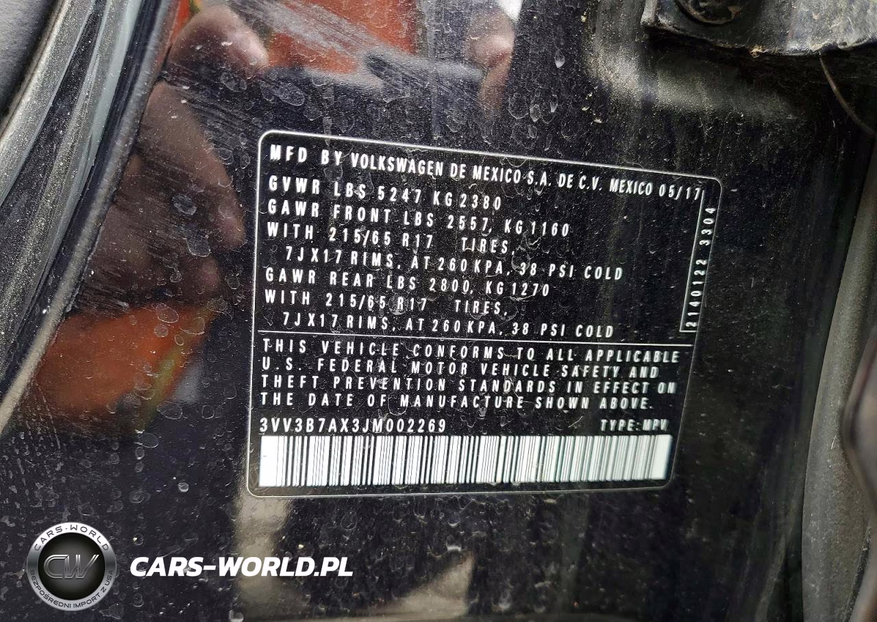 2018 Volkswagen Tiguan Se VIN:3VV3B7AX3JM002269 - 13
