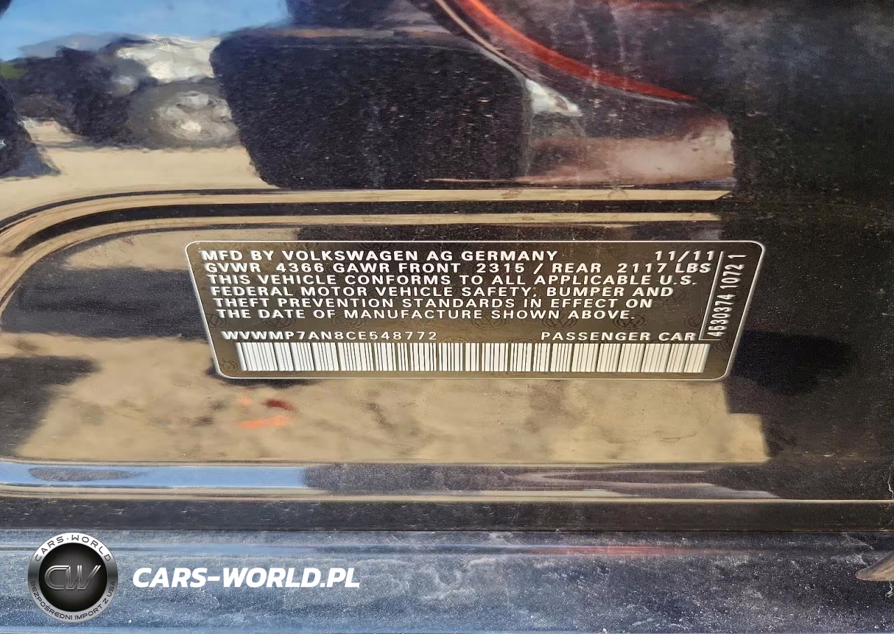 2012 Volkswagen Cc Sport VIN:WVWMP7AN8CE548772 - 12