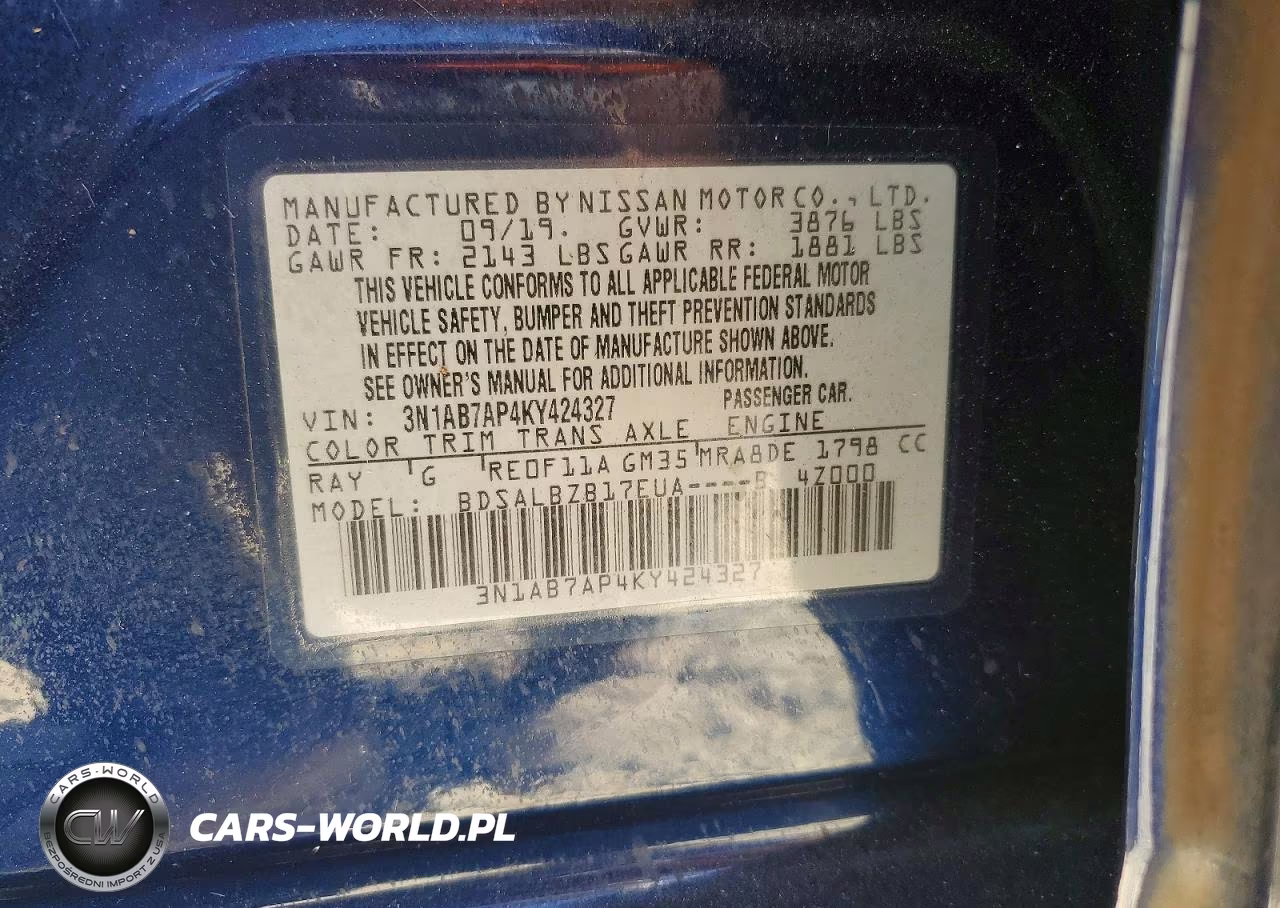 2019 Nissan Sentra S VIN:3N1AB7AP4KY424327 - 12