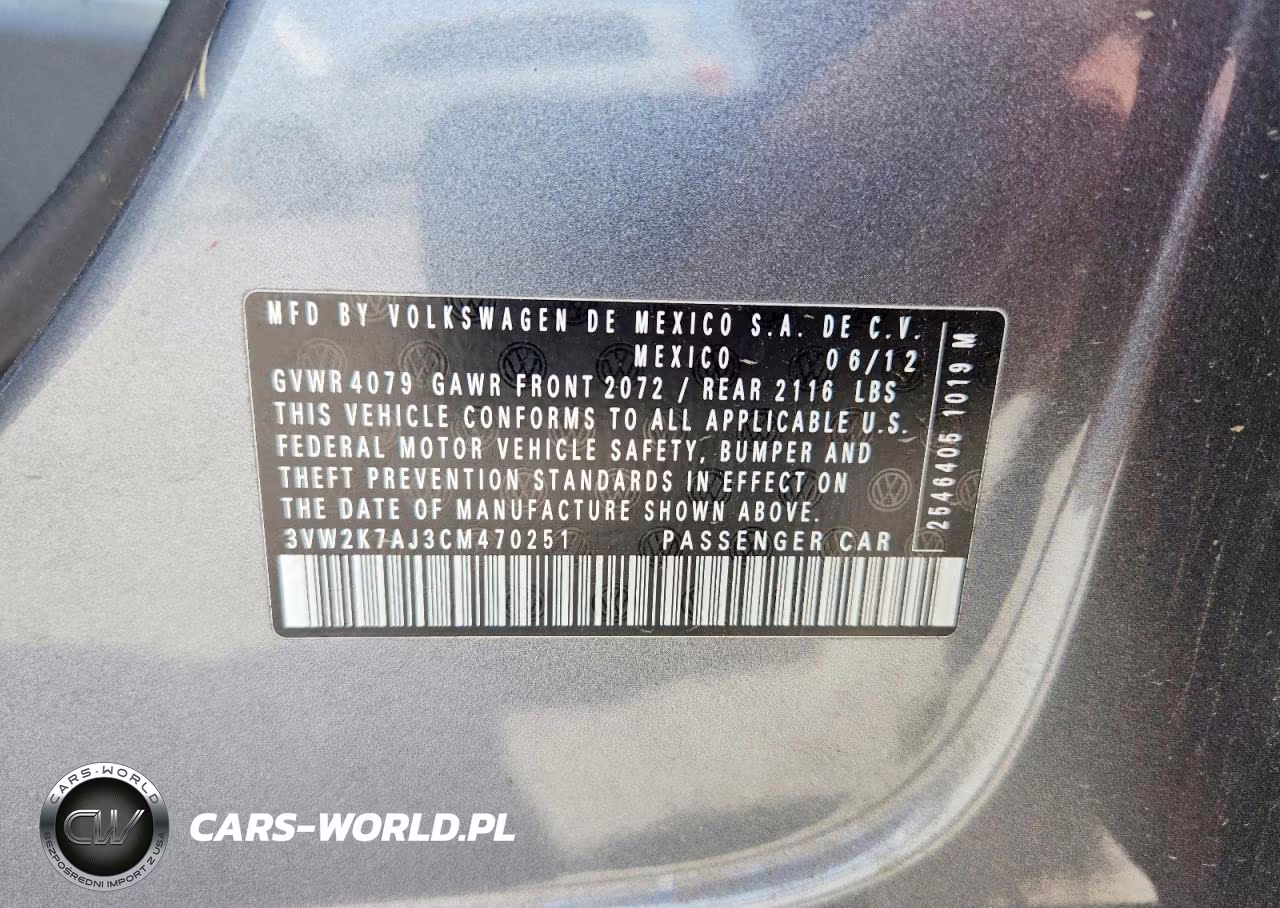 2012 Volkswagen Jetta Base VIN:3VW2K7AJ3CM470251 - 12