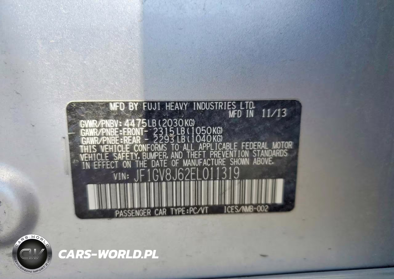 2014 Subaru Impreza Wrx Sti VIN:JF1GV8J62EL011319 - 12