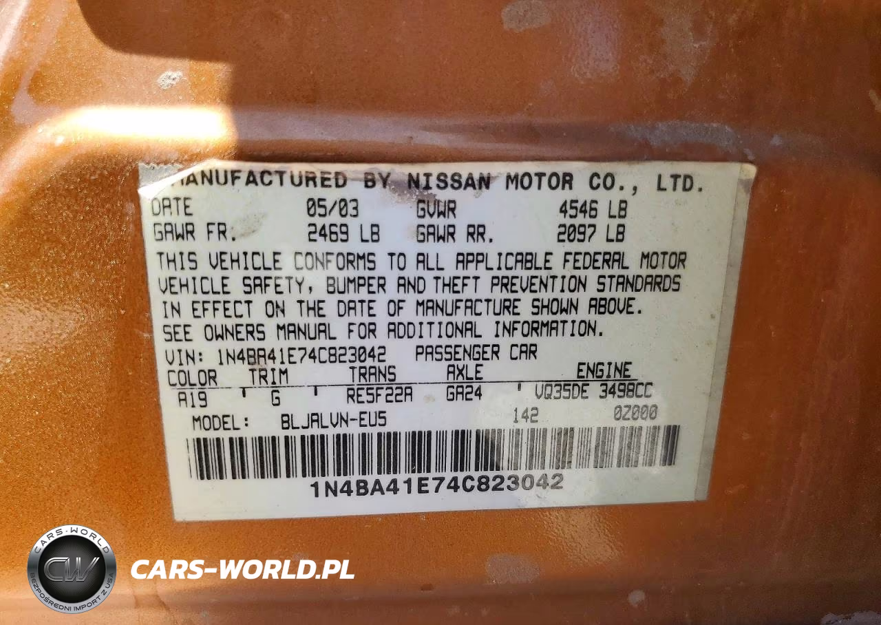 2004 Nissan Maxima Se-Sl VIN:1N4BA41E74C823042 - 12