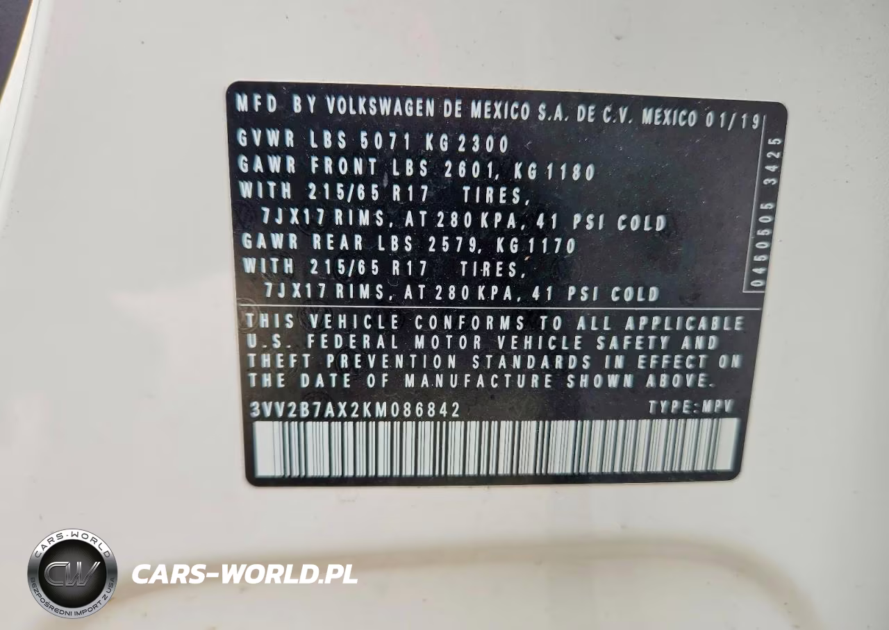 2019 Volkswagen Tiguan Se VIN:3VV2B7AX2KM086842 - 13