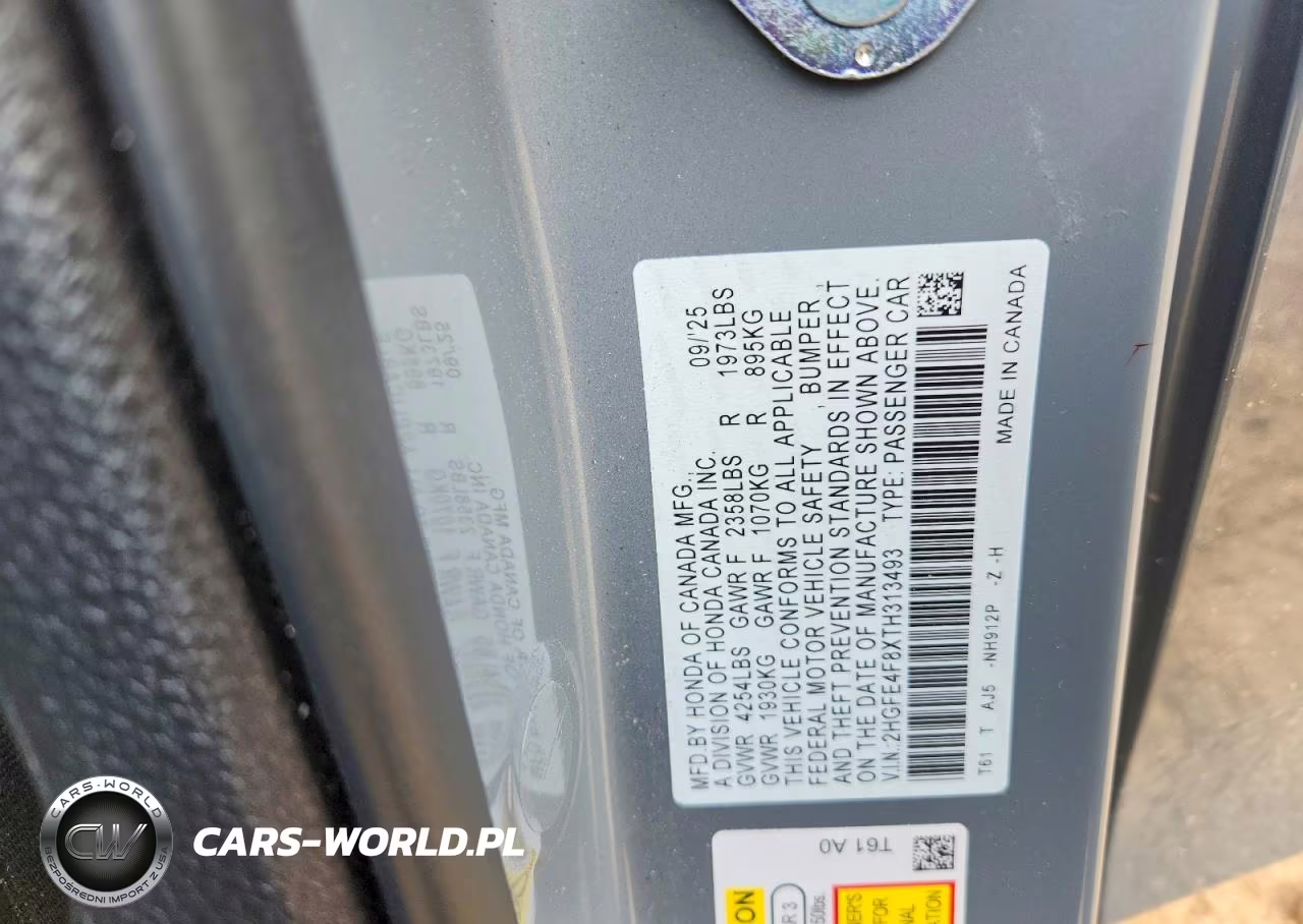 2026 Honda Civic Sport VIN:2HGFE4F8XTH313493 - 13