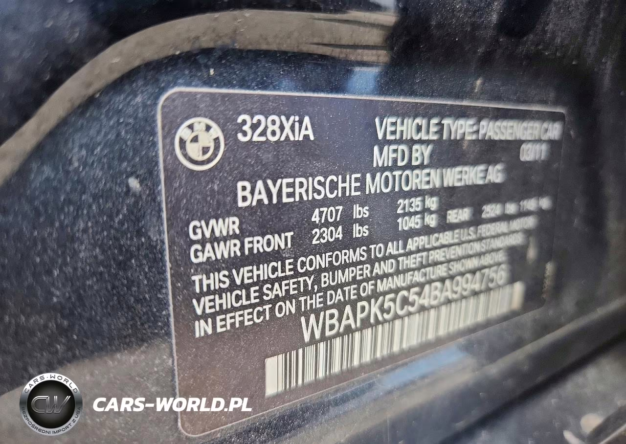 2011 BMW 328 Xi Sulev VIN:WBAPK5C54BA994756 - 12