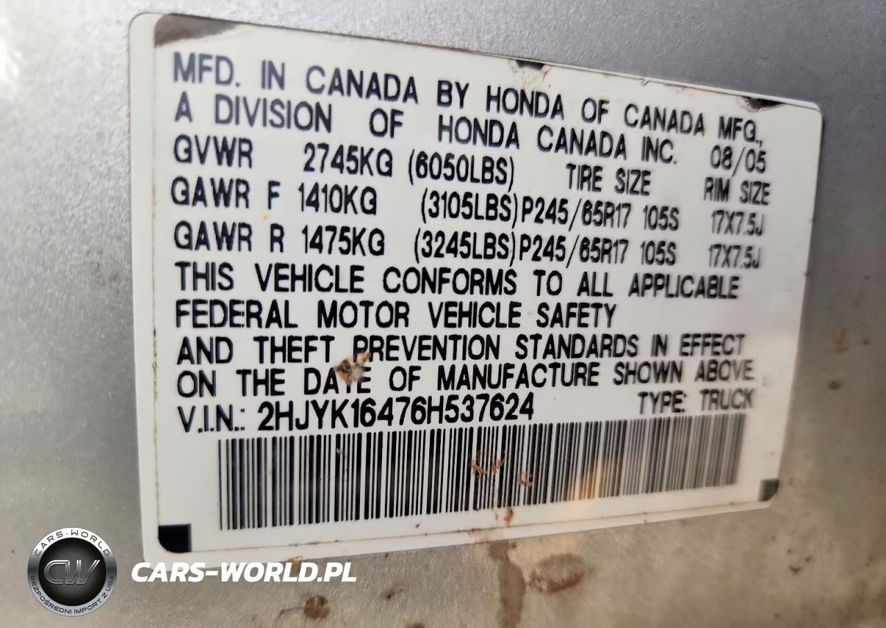 2006 Honda Ridgeline Rts VIN:2HJYK16476H537624 - 12