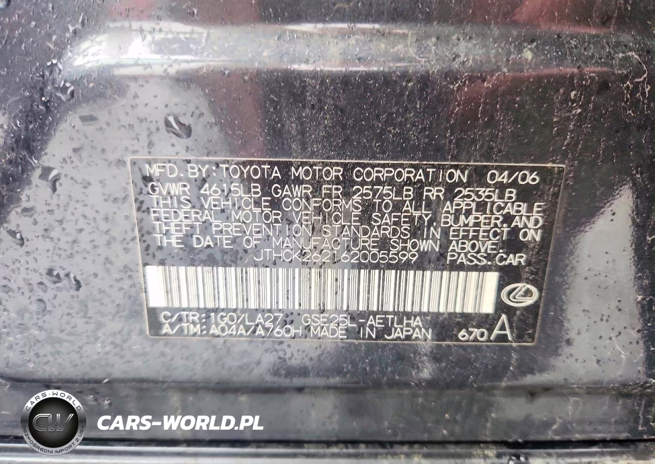 2006 Lexus Is 250 VIN:JTHCK262162005599 - 12