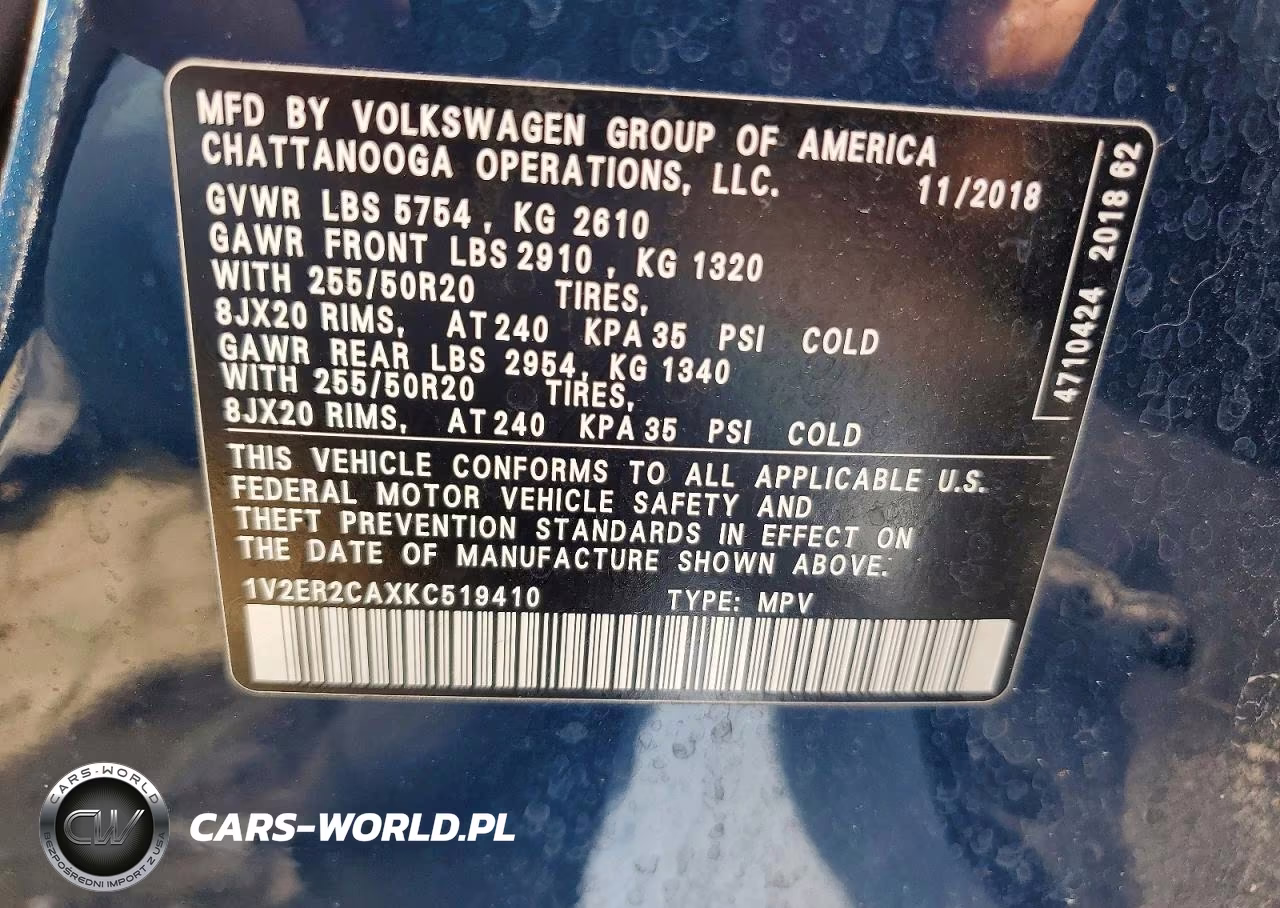 2019 Volkswagen Atlas Sel VIN:1V2ER2CAXKC519410 - 13