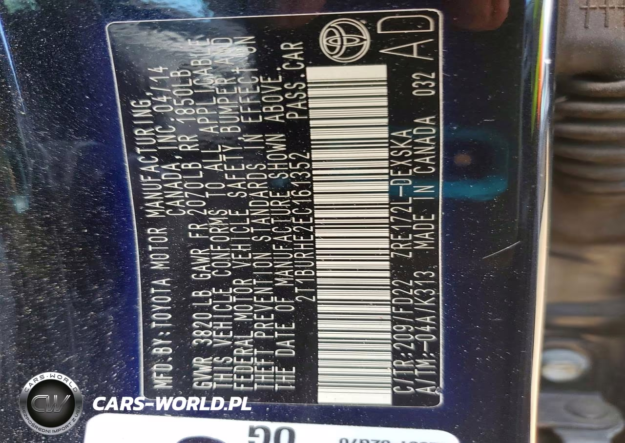 2014 Toyota Corolla S VIN:2T1BURHE2EC161352 - 12