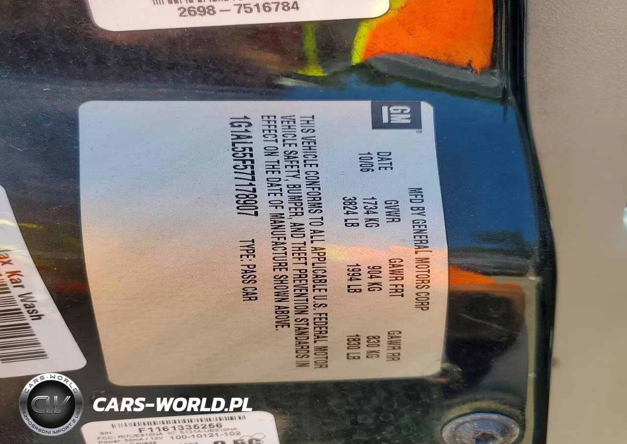 2007 Chevrolet Cobalt Lt VIN:1G1AL55F577178907 - 12
