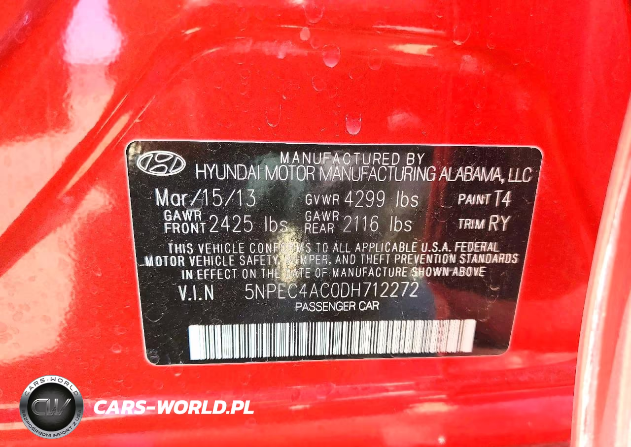 2013 Hyundai Sonata Se VIN:5NPEC4AC0DH712272 - 12
