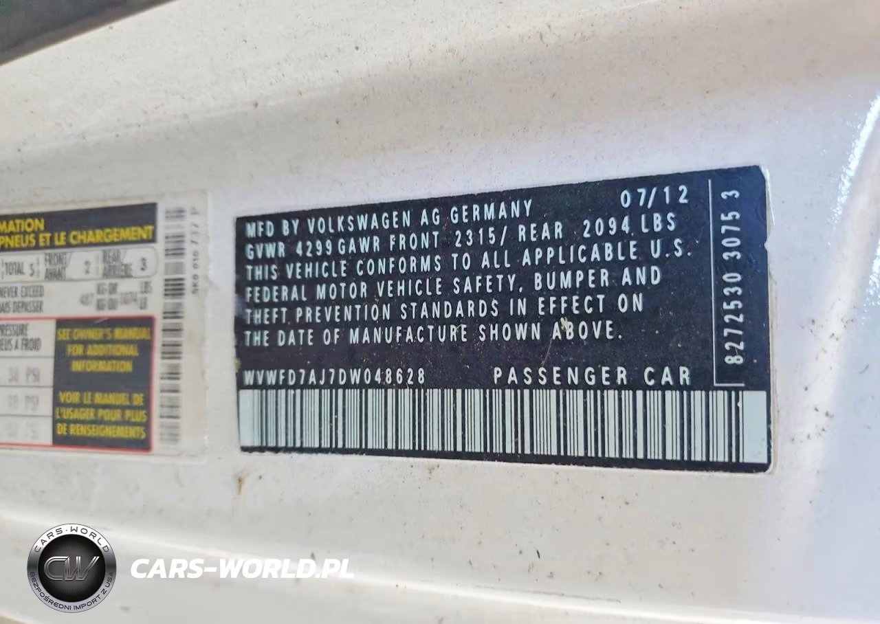 2013 Volkswagen Gti VIN:WVWFD7AJ7DW048628 - 12