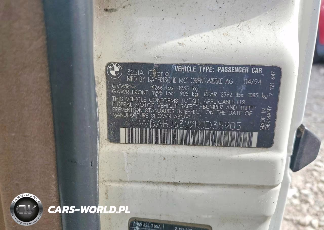 1994 BMW 325 Ic Automatic VIN:WBABJ6322RJD35905 - 12