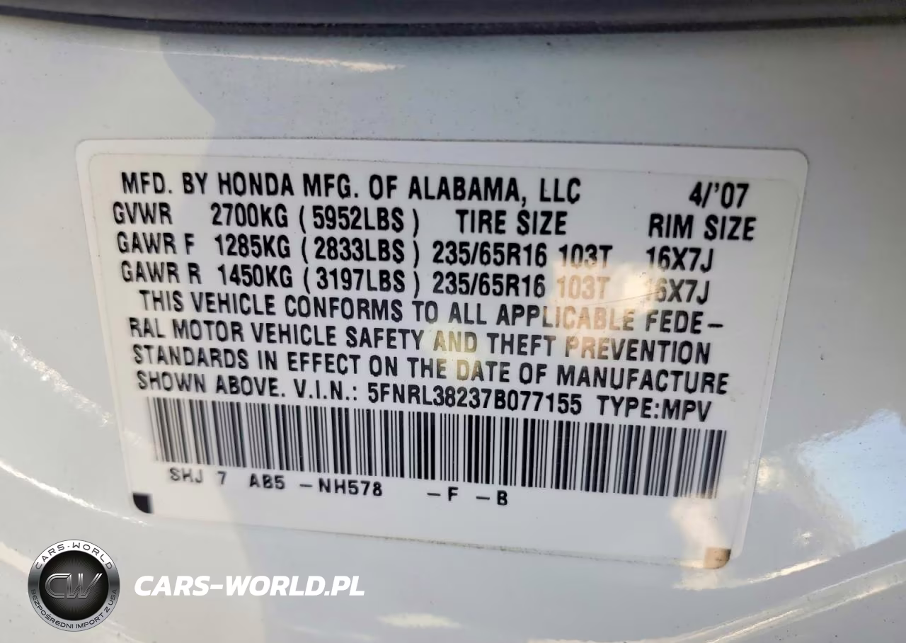 2007 Honda Odyssey Lx VIN:5FNRL38237B077155 - 12