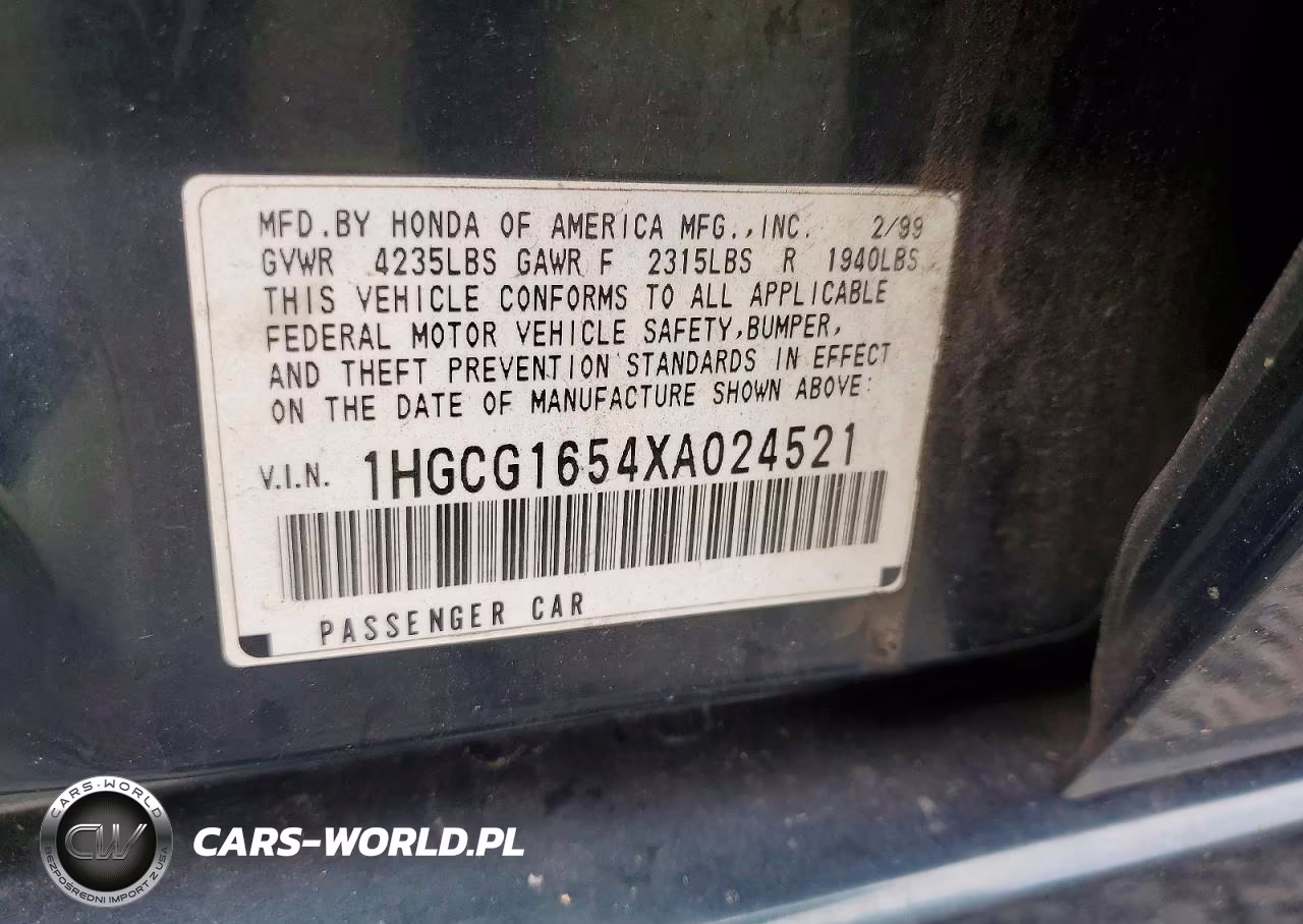 1999 Honda Accord Ex VIN:1HGCG1654XA024521 - 12