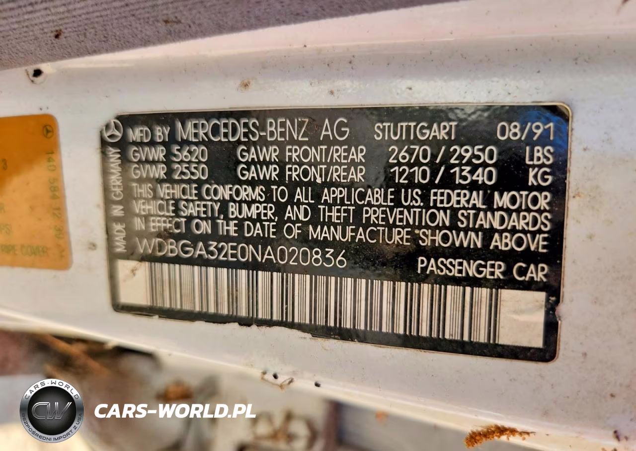 1992 Mercedes-Benz 300 Se VIN:WDBGA32E0NA020836 - 12