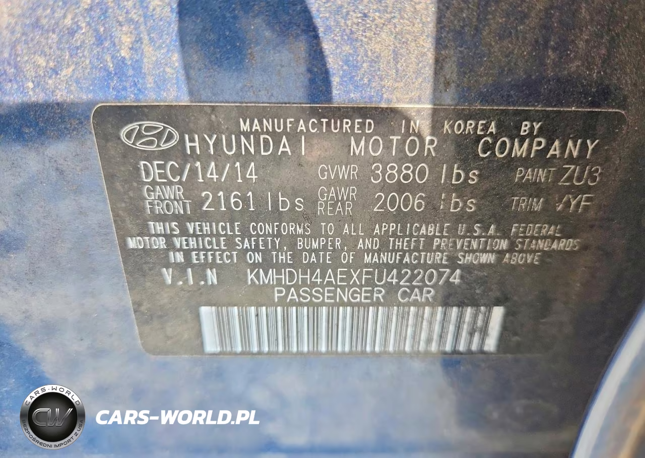 2015 Hyundai Elantra Se VIN:KMHDH4AEXFU422074 - 12