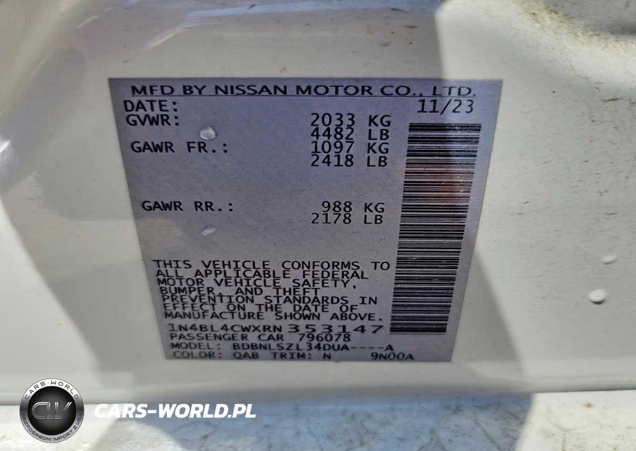 2024 Nissan Altima Sr VIN:1N4BL4CWXRN353147 - 12