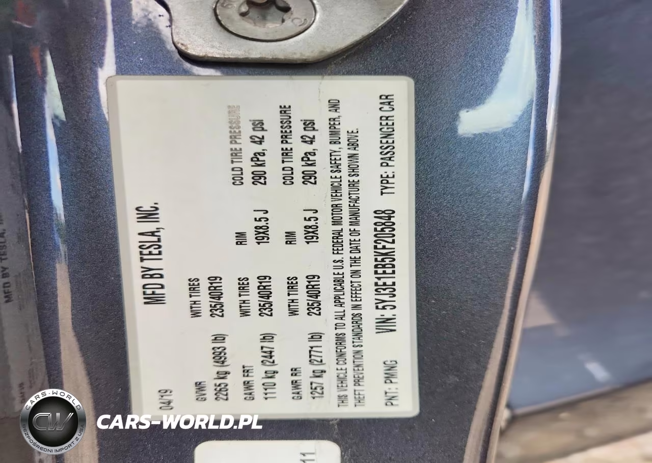 2019 Tesla Model 3 VIN:5YJ3E1EB5KF205848 - 12