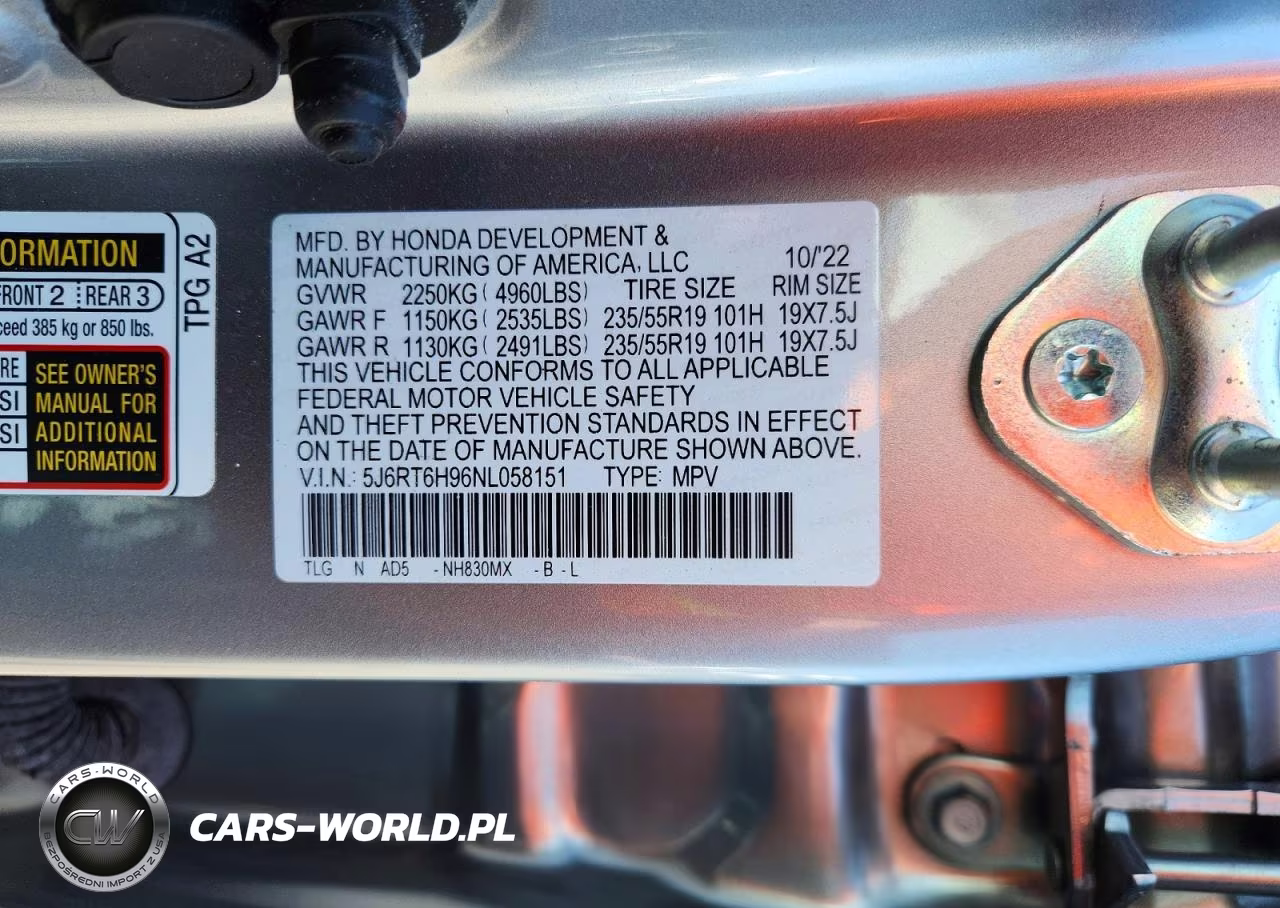 2022 Honda Cr-V Touring VIN:5J6RT6H96NL058151 - 12