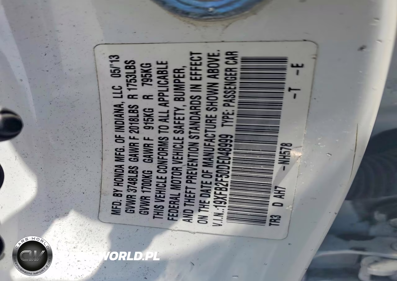 2013 Honda Civic Lx VIN:19XFB2F50DE048999 - 12