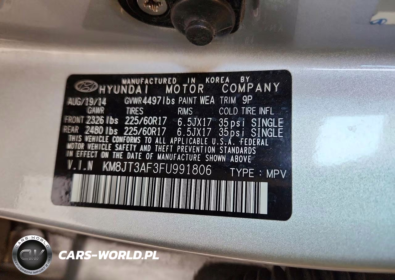 2015 Hyundai Tucson Gls VIN:KM8JT3AF3FU991806 - 13