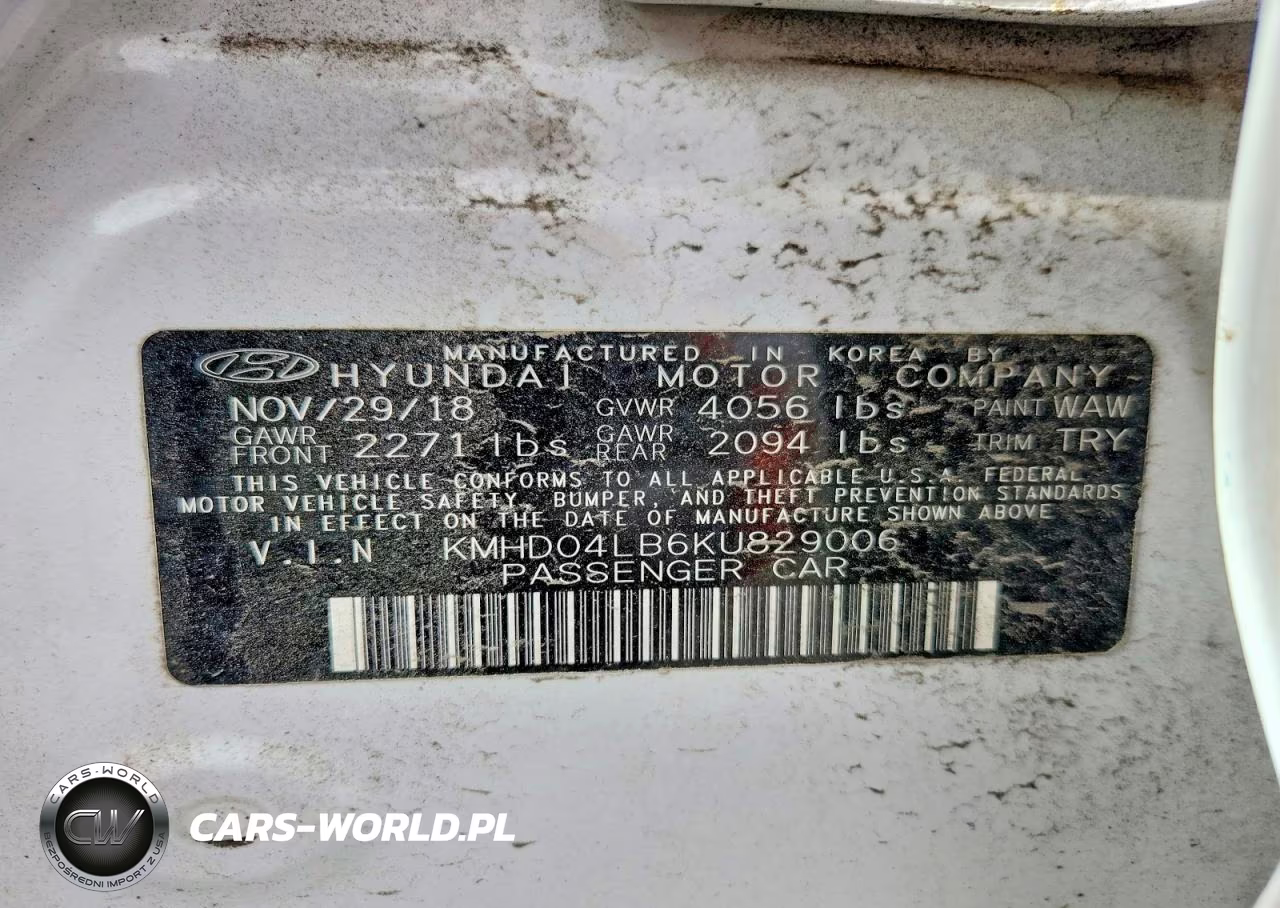 2019 Hyundai Elantra Sport VIN:KMHD04LB6KU829006 - 12