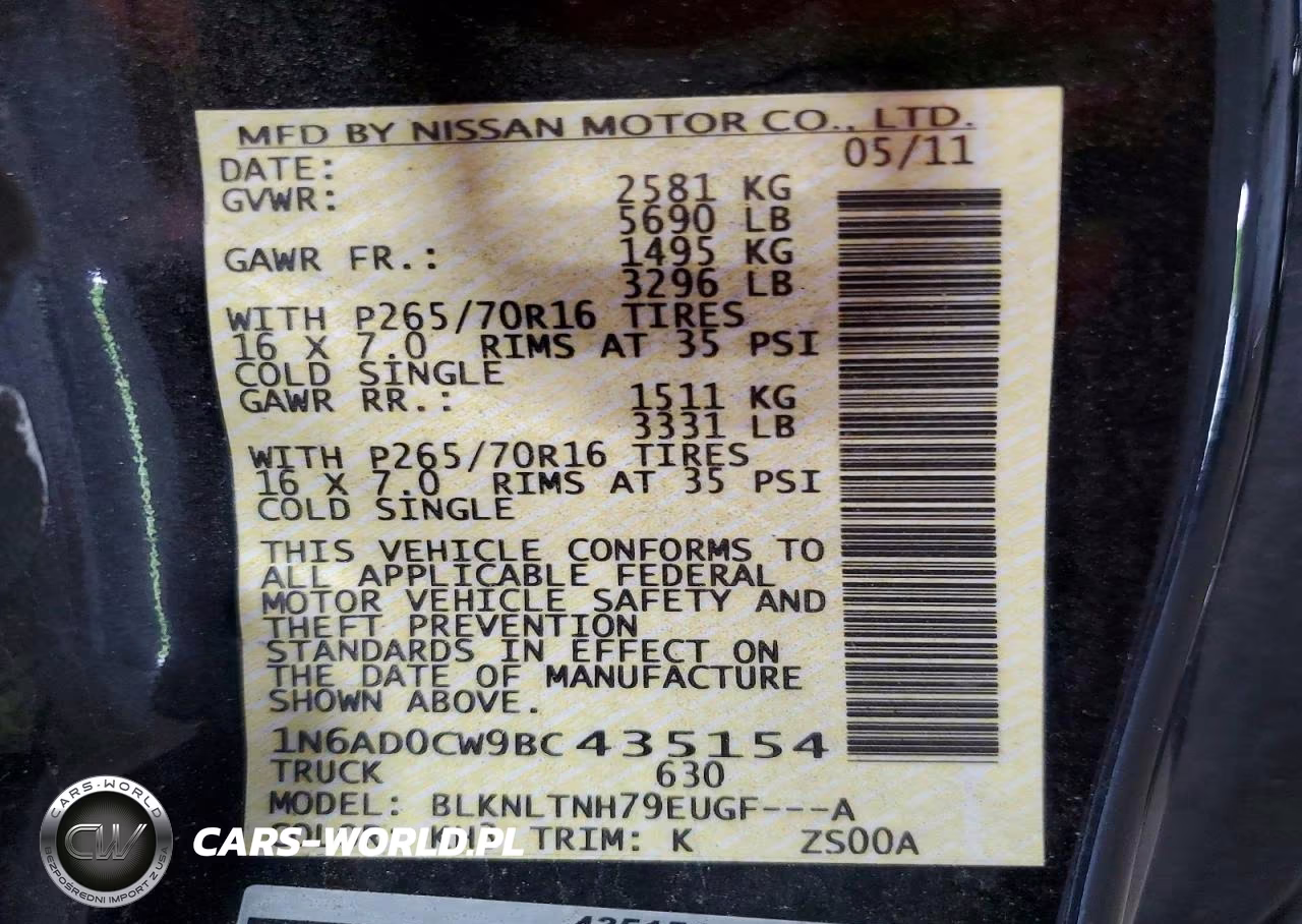 2011 Nissan Frontier Sv V6 VIN:1N6AD0CW9BC435154 - 12