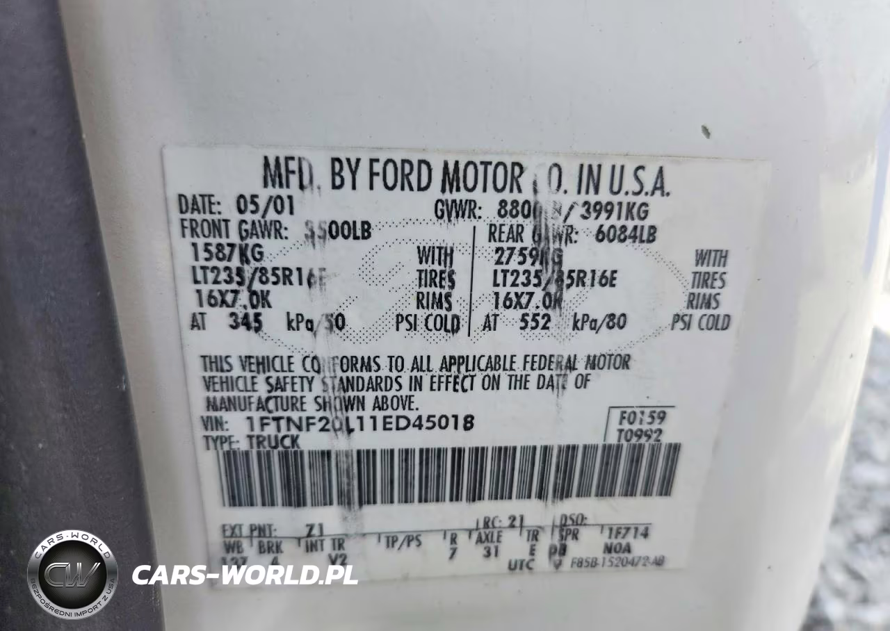 2001 Ford F250 Super Duty VIN:1FTNF20L11ED45018 - 12