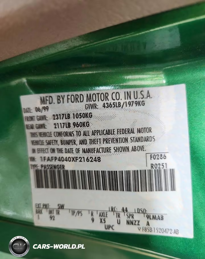 1999 Ford Mustang VIN:1FAFP4040XF216248 - 12