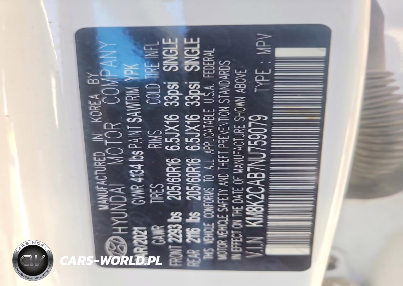 2022 Hyundai Kona Se VIN:KM8K2CAB7NU759079 - 12
