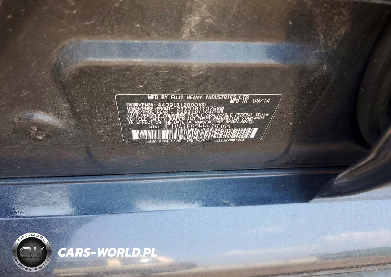 2015 Subaru Wrx Premium VIN:JF1VA1F60F9816365 - 12