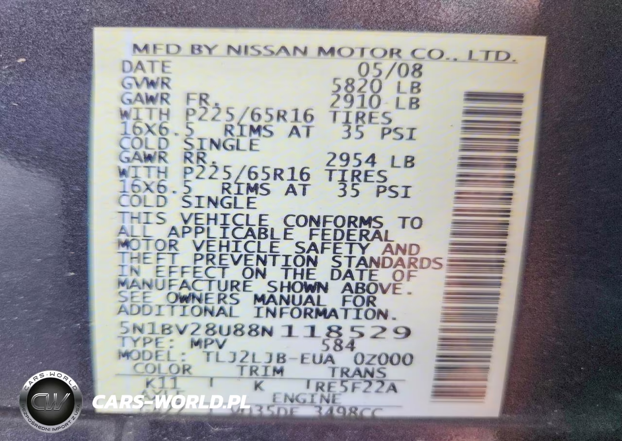 2008 Nissan Quest S-Se-Sl VIN:5N1BV28U88N118529 - 13