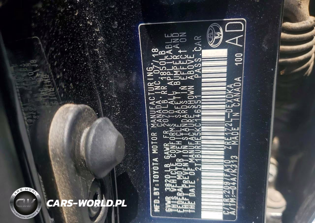2019 Toyota Corolla L VIN:2T1BURHE5KC146551 - 12